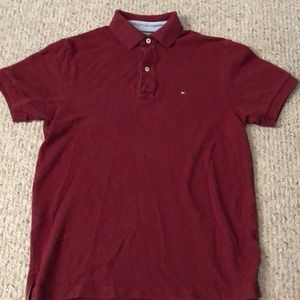 Maroon short sleeved quarter button down shirt